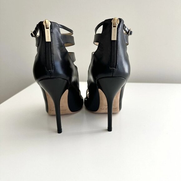NEW JIMMY CHOO Black Leather Caged Ankle Strap Sandals Size 38.5 - Picture 10 of 14
